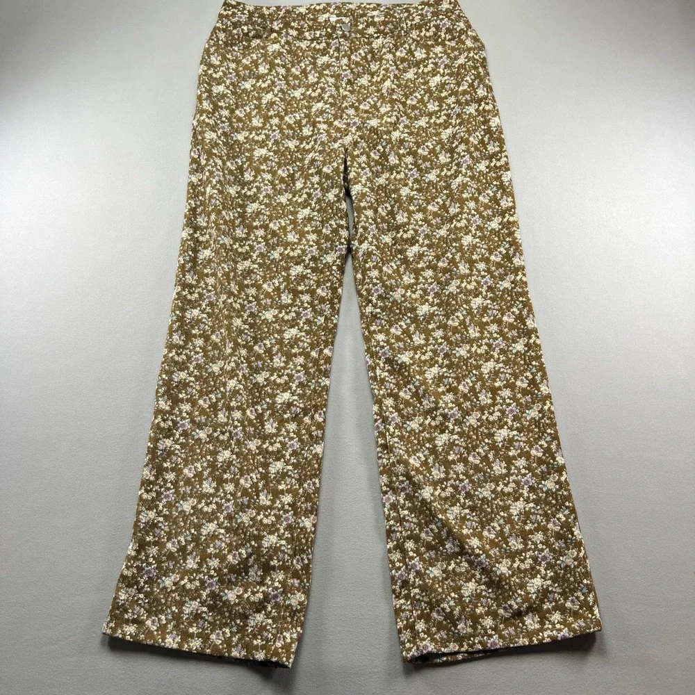 Polagram Corduroy Pants Womens XL Multi Ditsy Floral Cotton Wide Leg High Rise